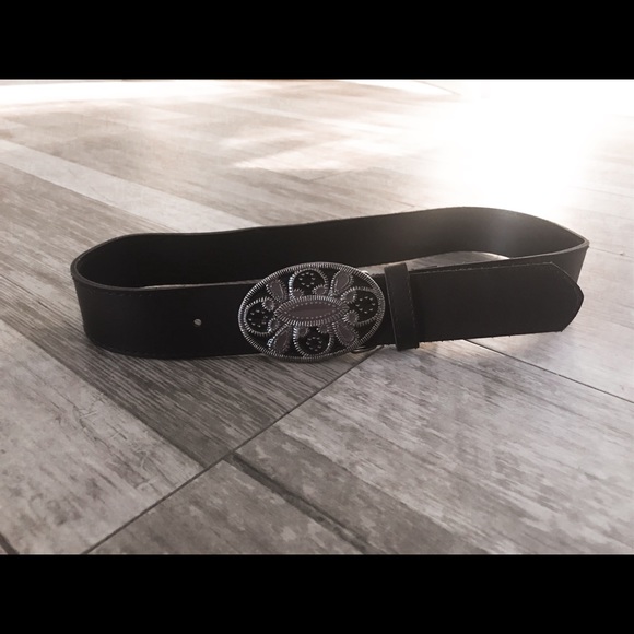 Vintage Black Belt Mauve Belt Buckle - Picture 1 of 5